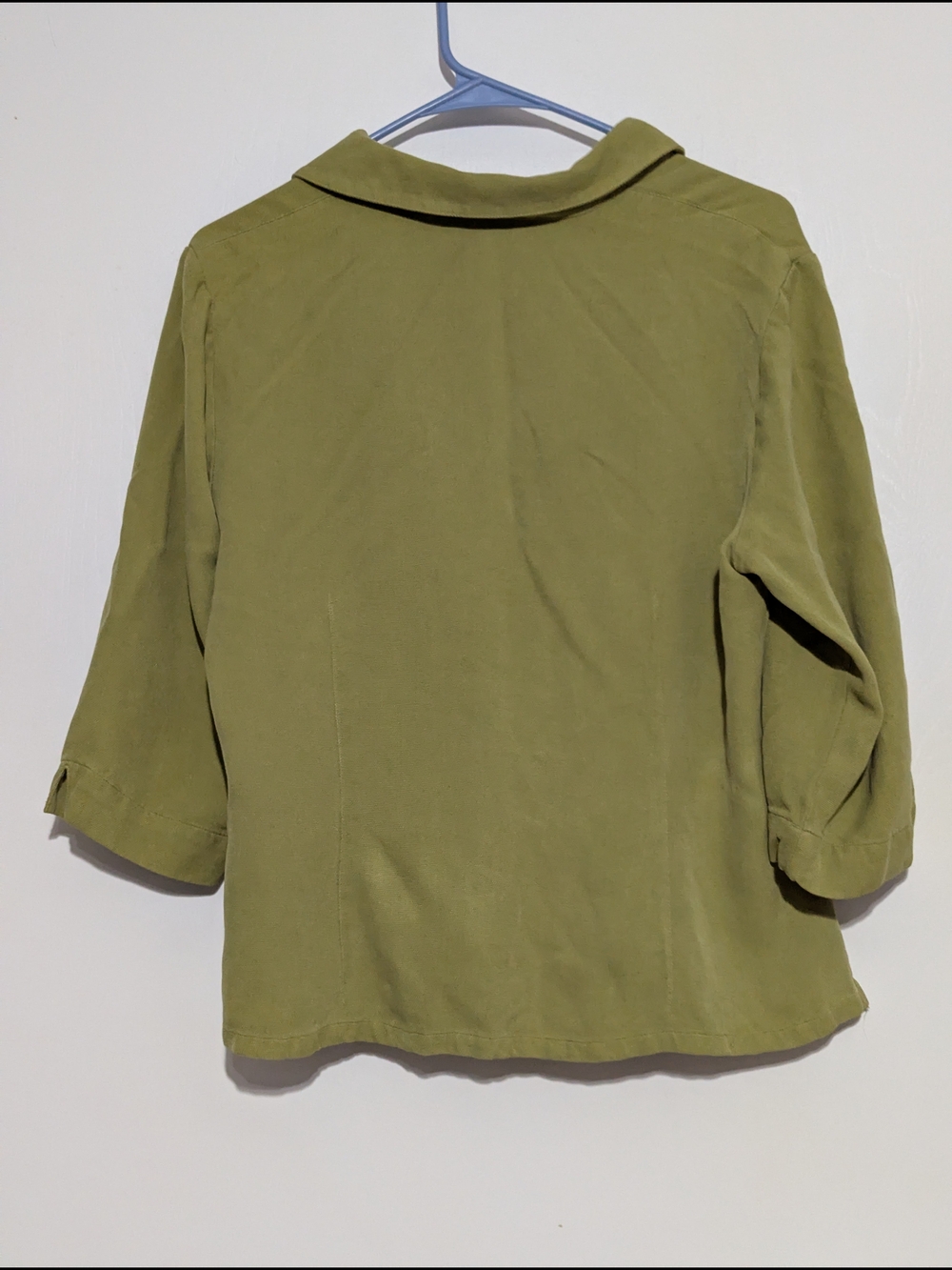 Silk Club Lightweight Olive Green Button-Up Blouse - Picture 3 of 7